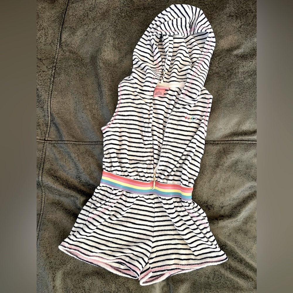 Girls’ Juicy Couture terry zip-up striped romper/coverup, size 3T
